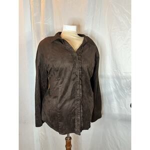 Liz & Me Button Shirt Blouse 1X Faux Suede Button Up Brown Catherines Sz 18/20